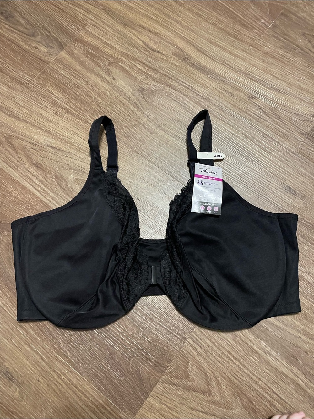 NWT Playtex front Close Black Full Coverage Lace-Trim Bra 48G